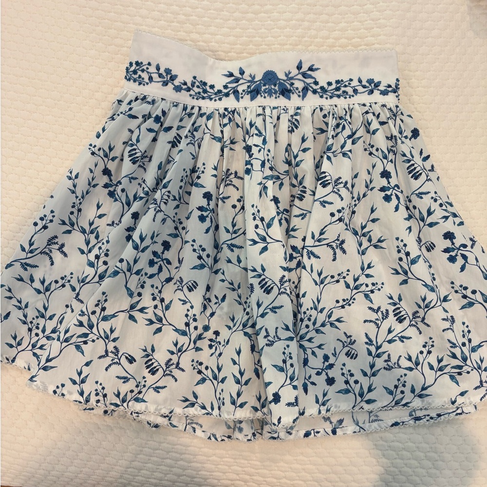 AGUA BENDITA Arandano Cotton Mini Skirt Acacias Blue White Floral, SMALL